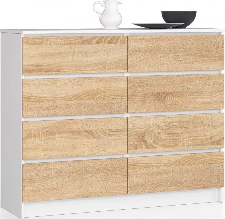 Elior Skandynawska komoda do salonu biała + dąb sonoma - Dalmos 3X