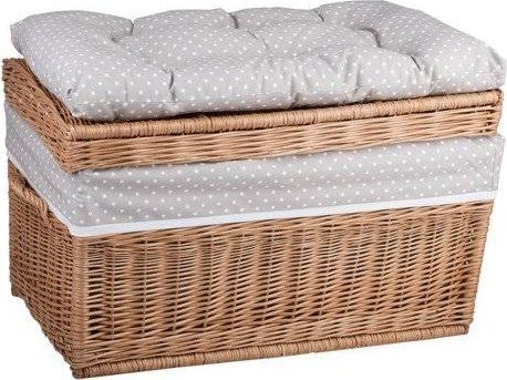 WickerPL KUFER Z WIKLINY SKRZYNIA Z WIEKIEM KOSZ NA BIELIZNĘ I ZABAWKI Z OBSZYCIEM 70X43 H44 CM