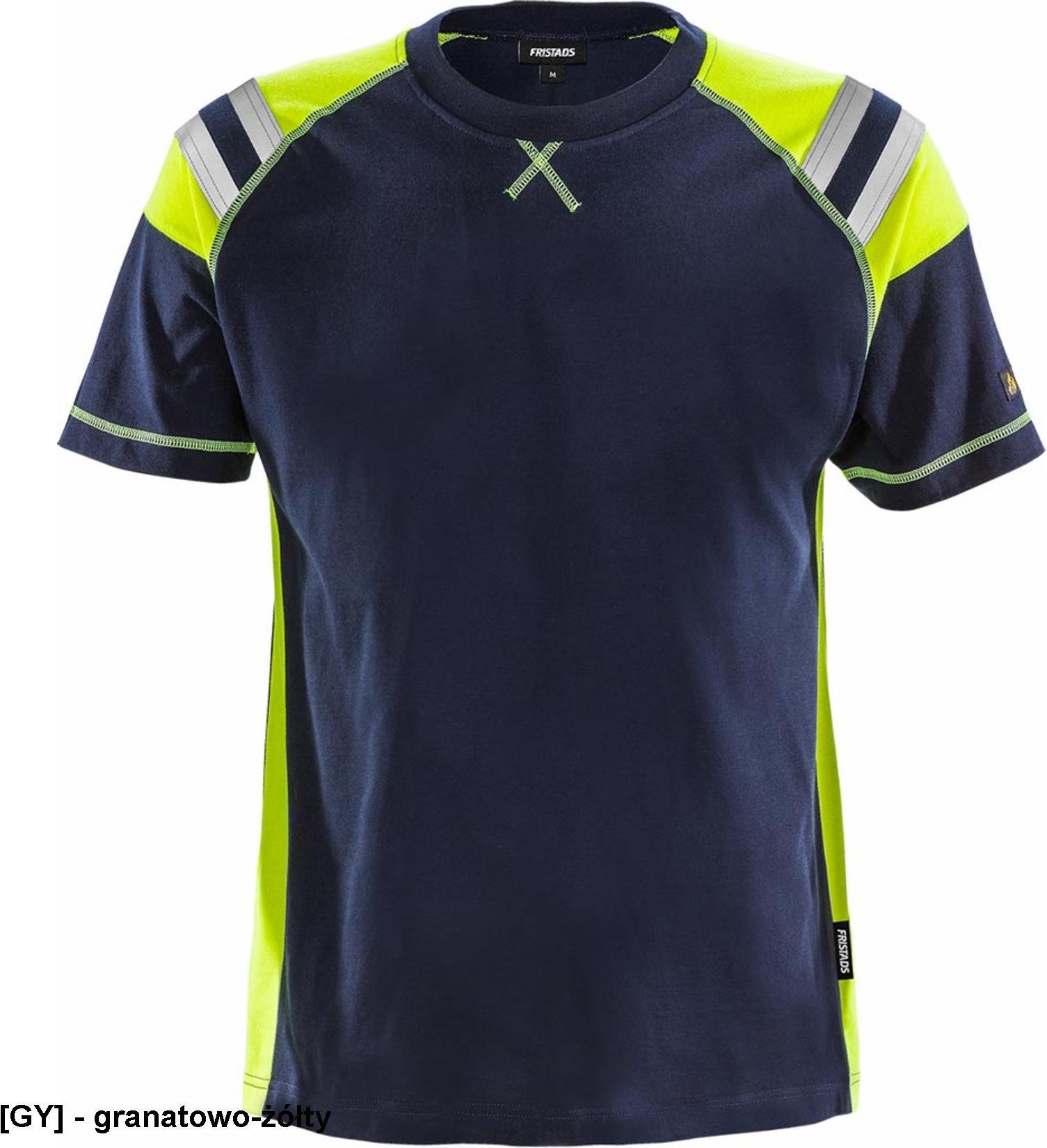 Koszulka męska krótki rękaw trudnopalna antyelektrostatyczna elementy odblaskowe odblaski granatowo-żółty TFLH modakryl FRSTDS-7073 XL