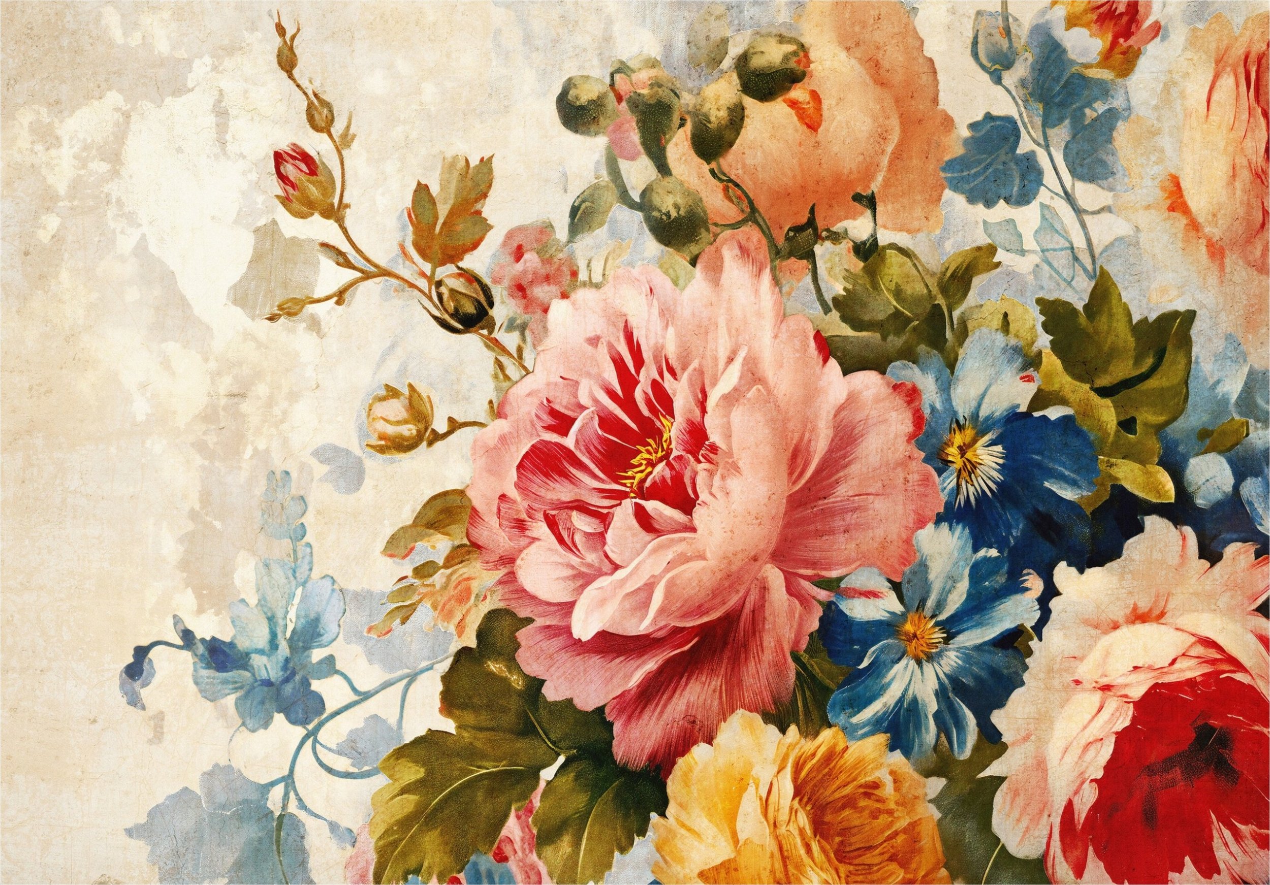 FOTOTAPETA KWIATY NA BETONIE DUŻE RÓŻE DO SYPIALNI SALONU TAPETA 350x250