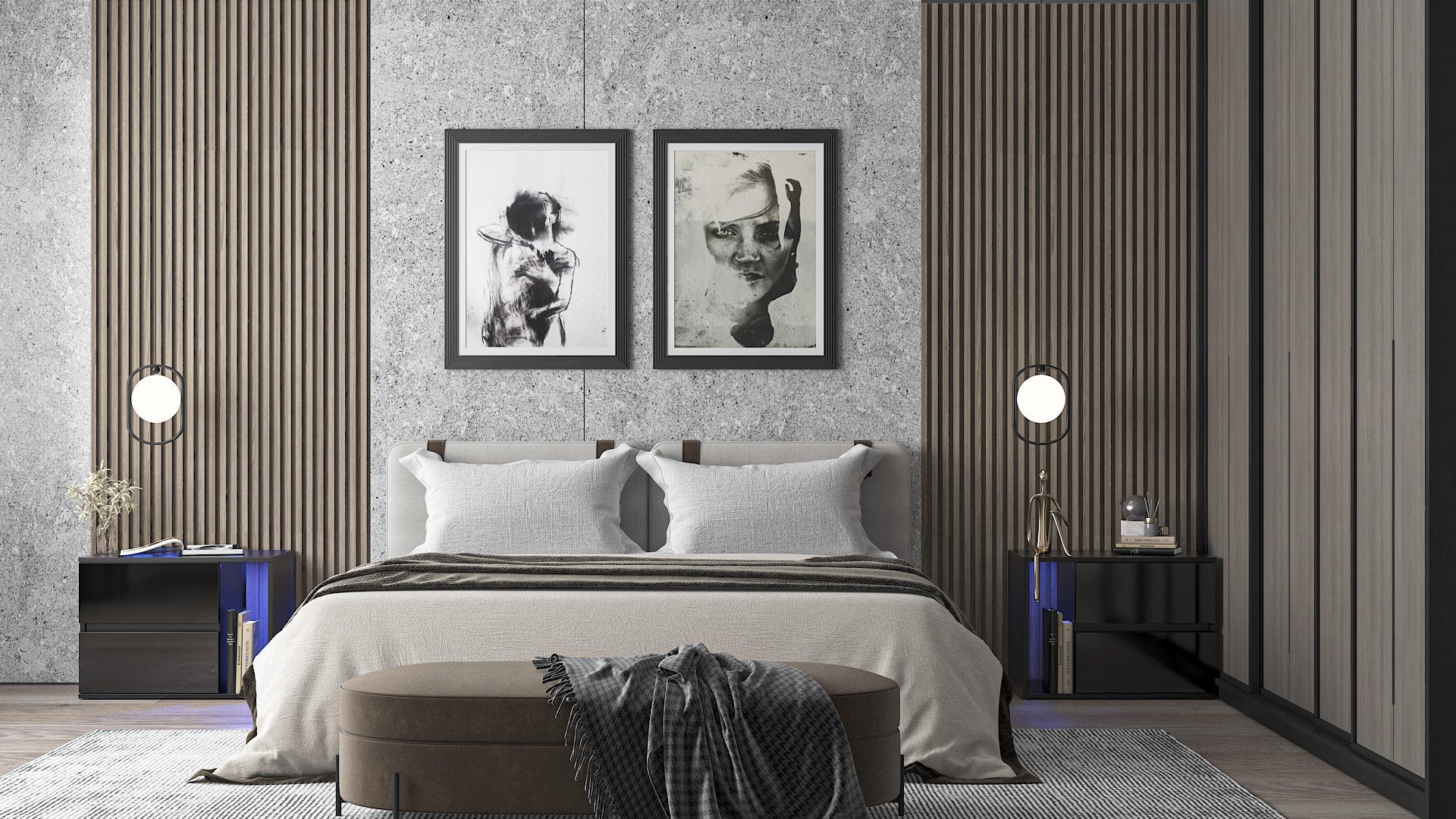 MEGSTYL SZAFKA NOCNA SANREMO 66cm Czarnaa + LED RGB