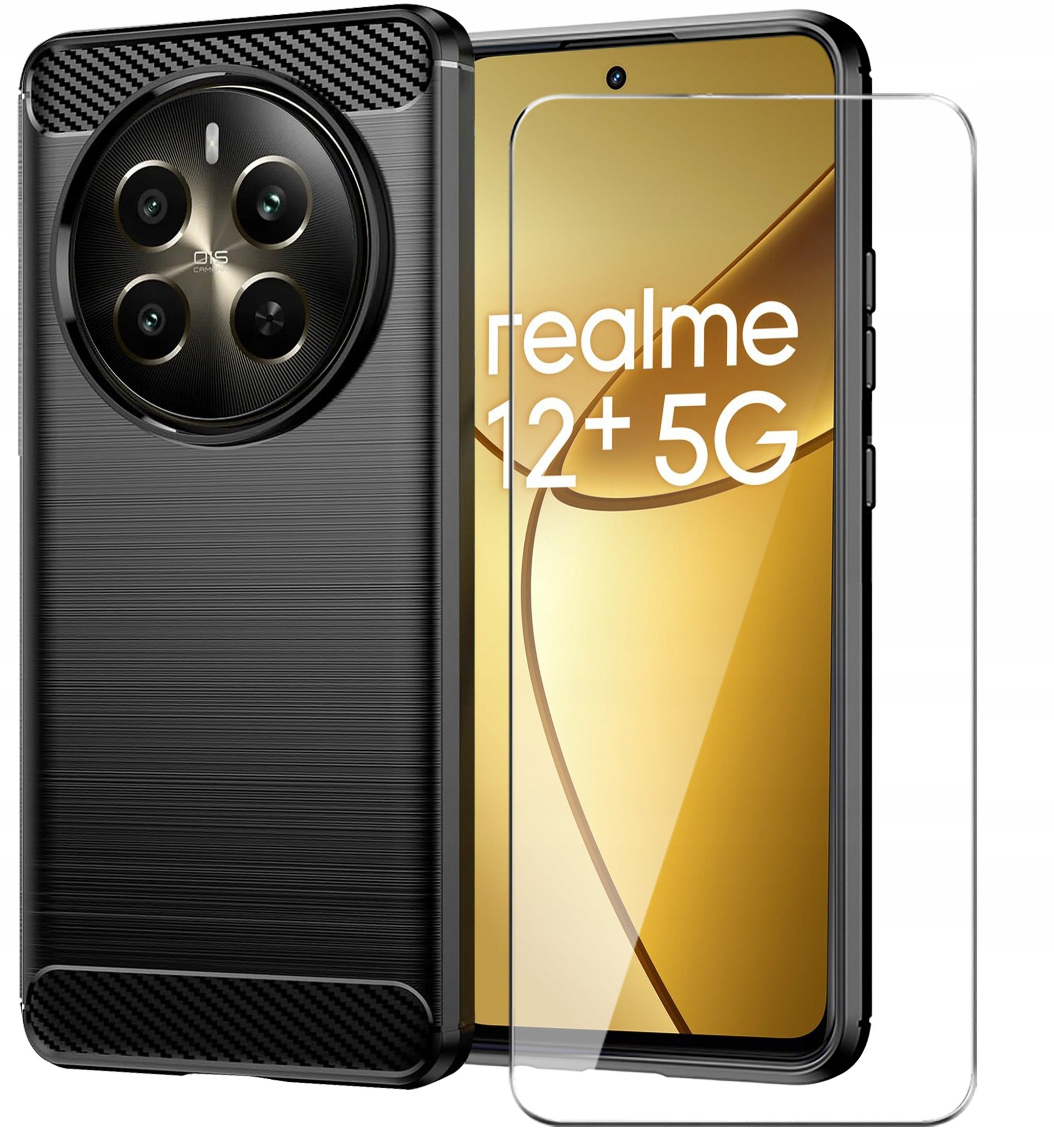 Etui do Realme 12 + Plus 5G Pancerne Carbon CASE + Szkło OCHRONNE 9H