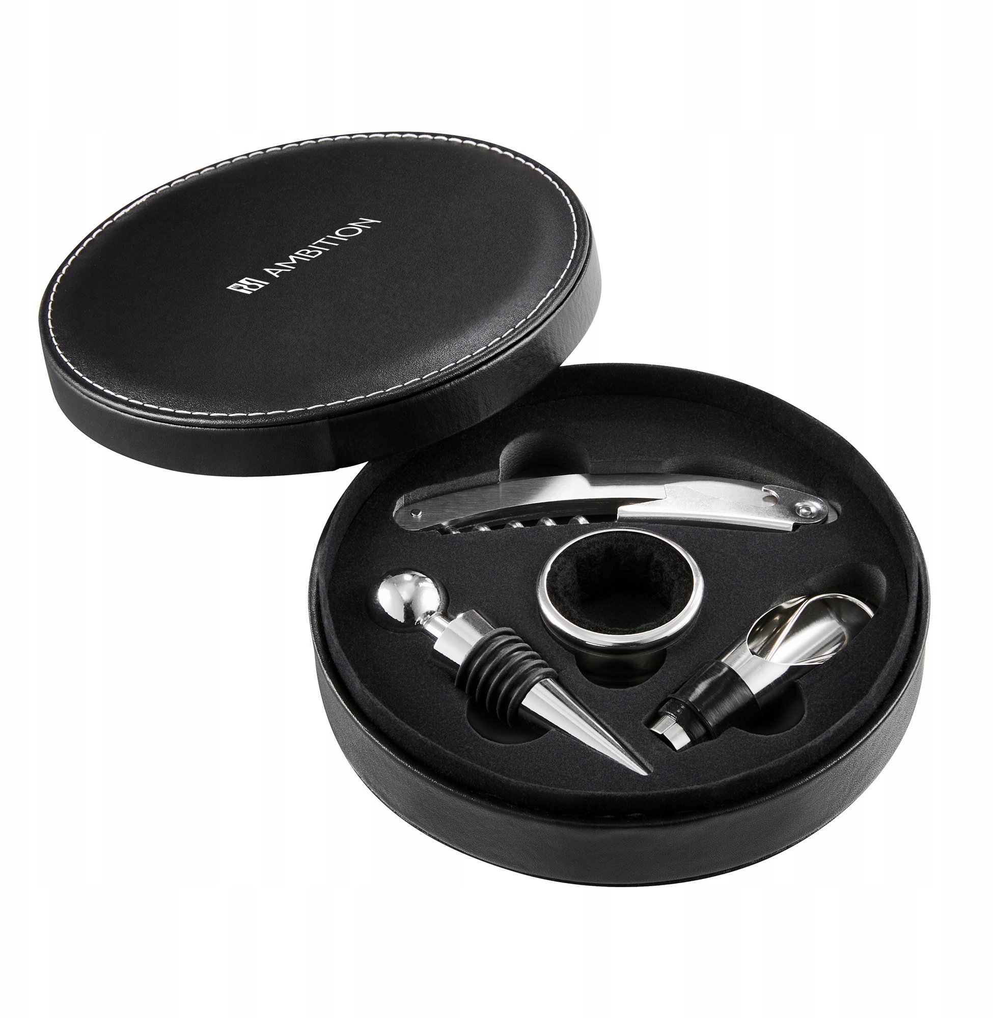 Komplet akcesoriów do wina w skórzanym etui Bolero 4-elementowy AMBITION