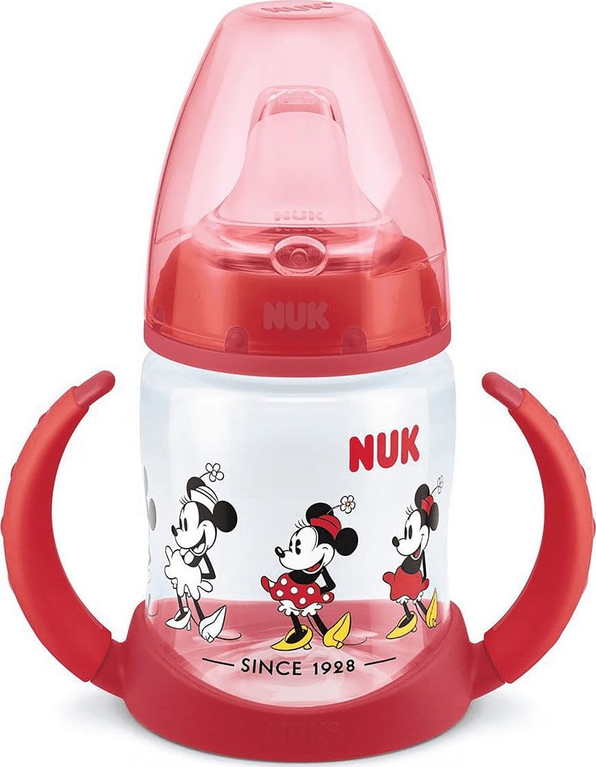 NUK Butelka do nauki picia z uchwytem i wskaźnikiem temperatury Myszka Minnie 150 ml czerwona Nuk