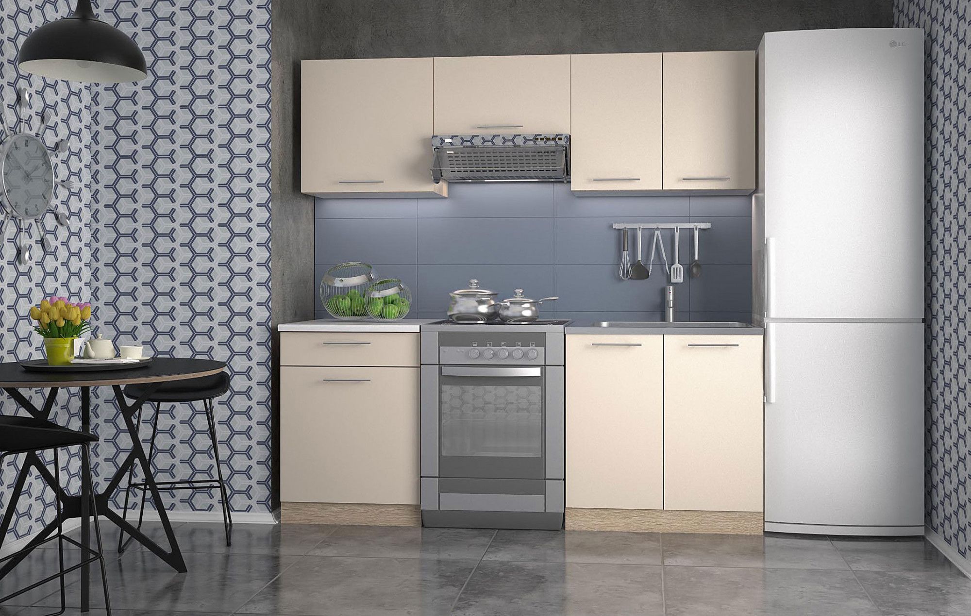 Elior Zestaw mebli kuchennych Brenda - wanilia + dąb sonoma