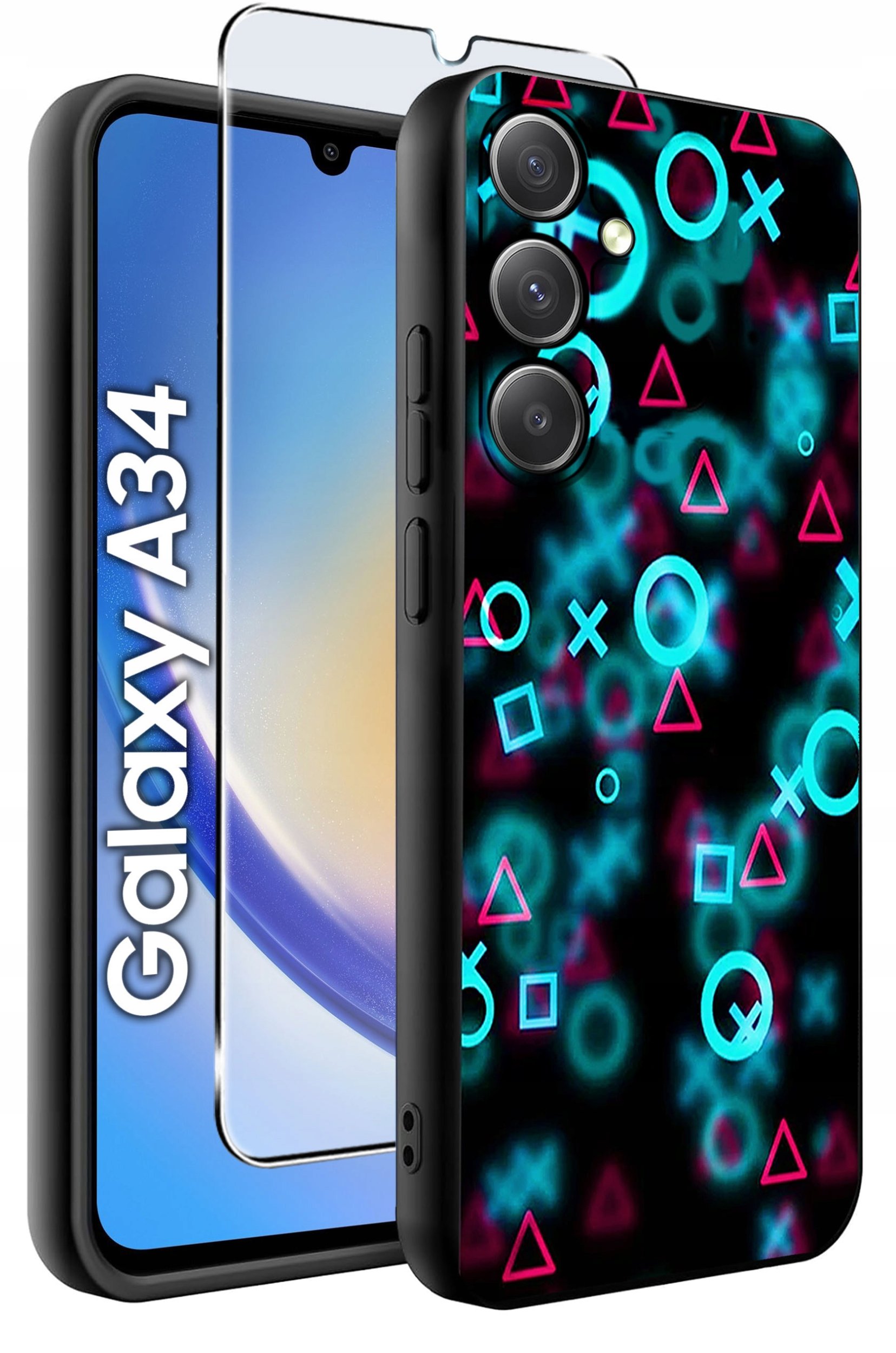 ETUI do Samsung A34 5G WZORY | SILIKONOWE MATT CASE + SZKŁO 9H