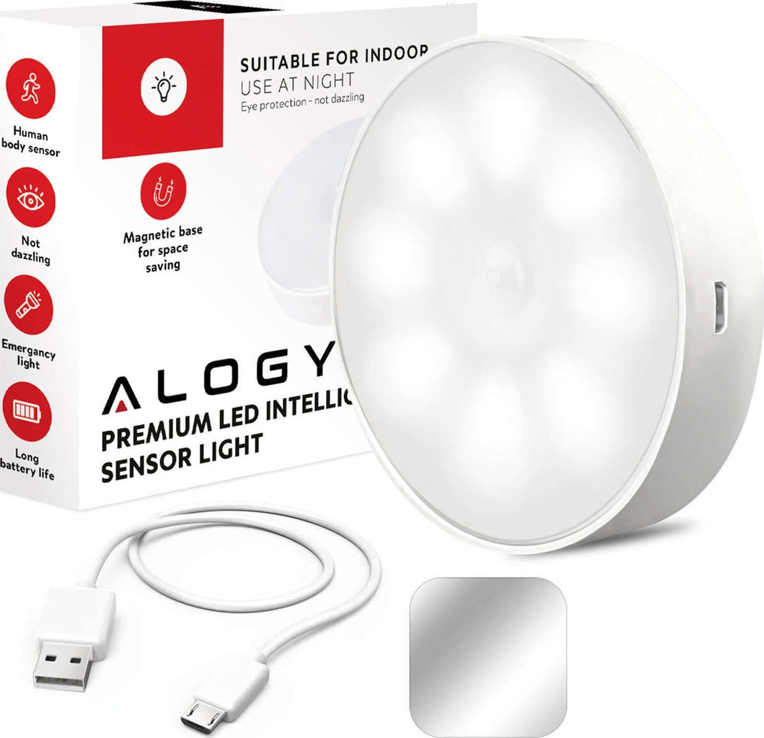 Alogy Lampka lampa LED czujnik ruchu zmierzchu nocna Alogy Sensor Light Bezprzewodowa oświetlenie meblowe Światło białe 6000k