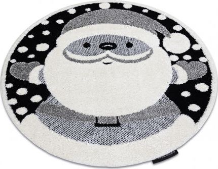 Dywany Łuszczów Dywan dziecięcy JOY Koło Santa Święty Mikołaj dla dzieci - Strukturalny, dwa poziomy runa czarny / krem, koło 140 cm