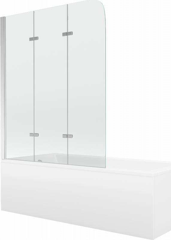 Wanna Mexen Mexen Cubik wanna prostokątna 150 x 70 cm z obudową i parawanem 3-skrzydłowym 120 cm, transparent, chrom - 550315070X9012030100