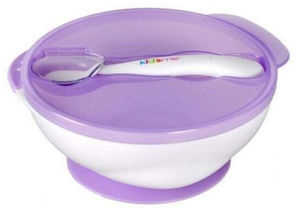 Kidsme bowl with suction cup lid and thermo spoon Lavender from 9 months 9832LA