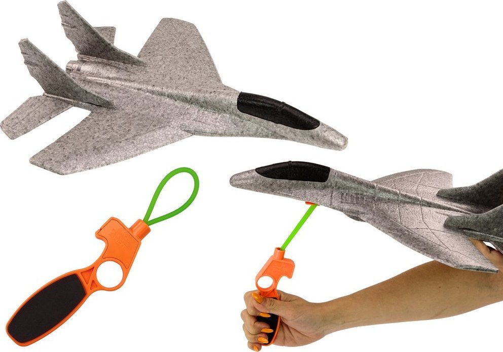 LeanToys Samolot Myśliwiec Styropianowy Z Procą Wyrzutnia Szary