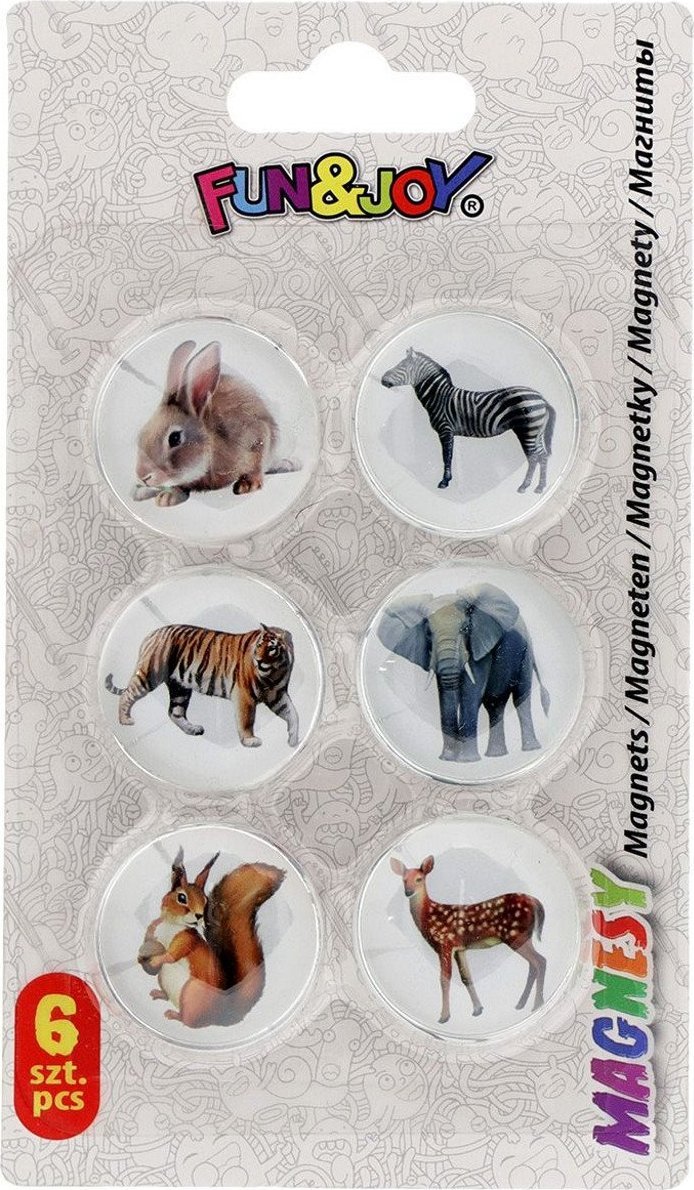 Titanum Magnesy okrągłe z motywami - wypukłe śr. 30 mm - 6 szt. Fun&Joy Zwierzęta - 443875
