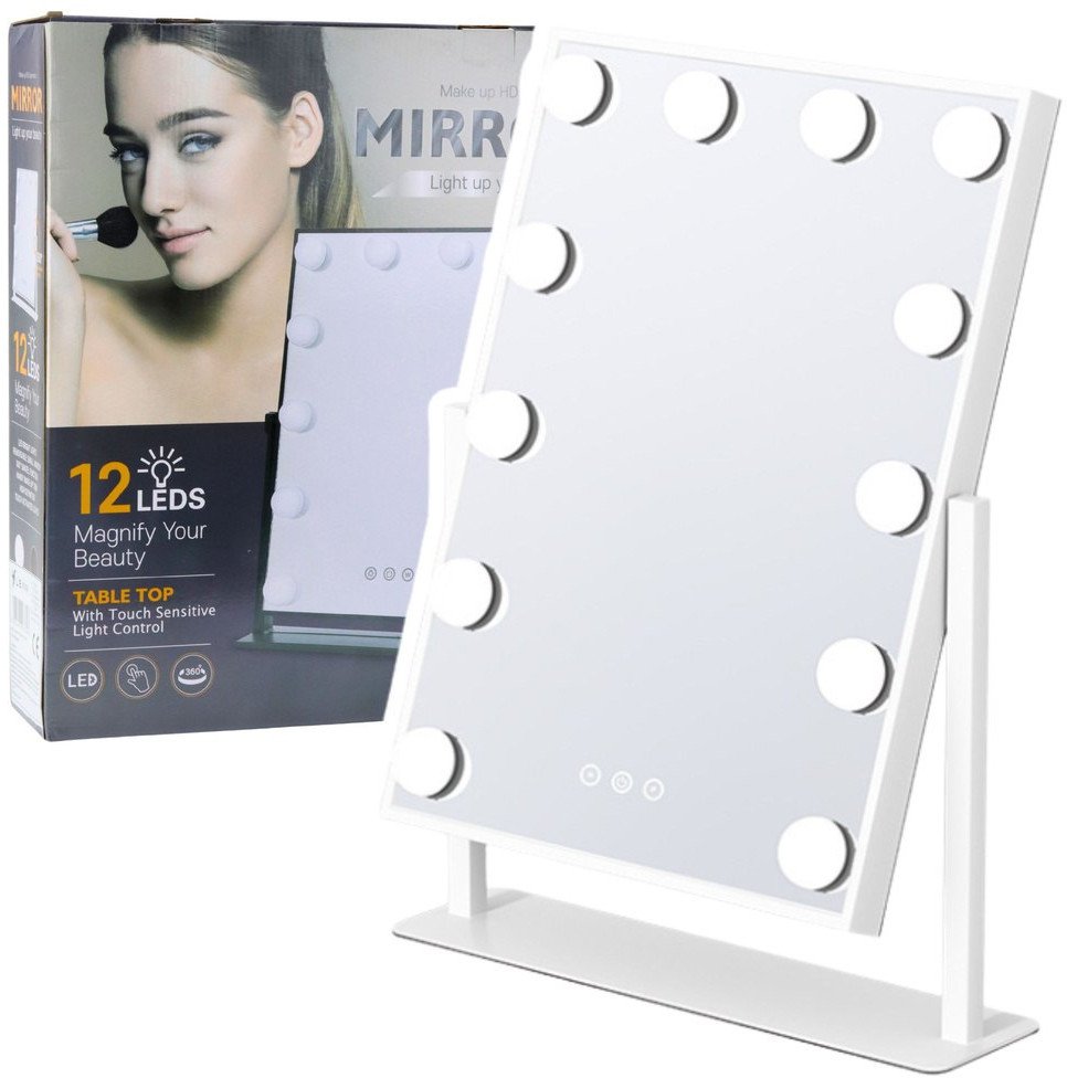 Lustro Hollywood Z Oświetleniem LED 12 Żarówek 3 Tryby Oświetlenia Białe