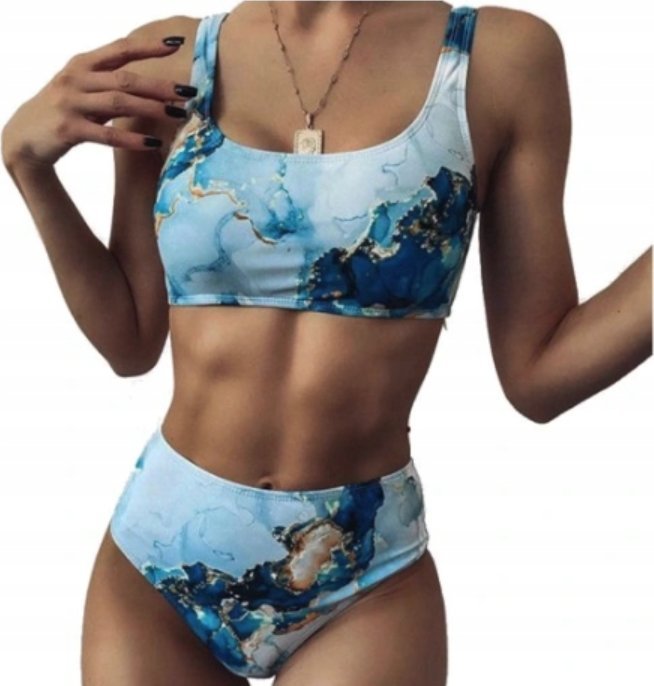 Pan i Pani Gadżet Dwuczęściowy Strój Kąpielowy Sportowy Niebieski Marmur L