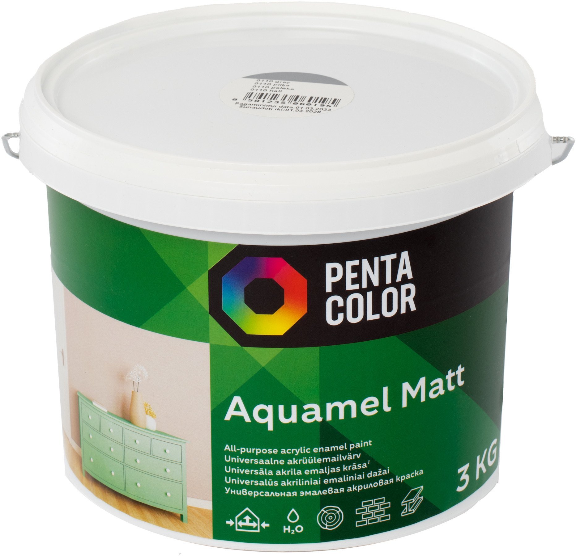 PAINT AQUAMEL GREY 3 KG, MATT