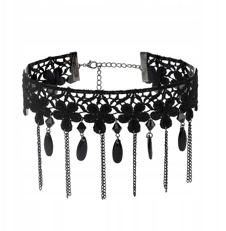 CHOKER Koronkowy Haft Czarny NASZYJNIK Gothic CH08