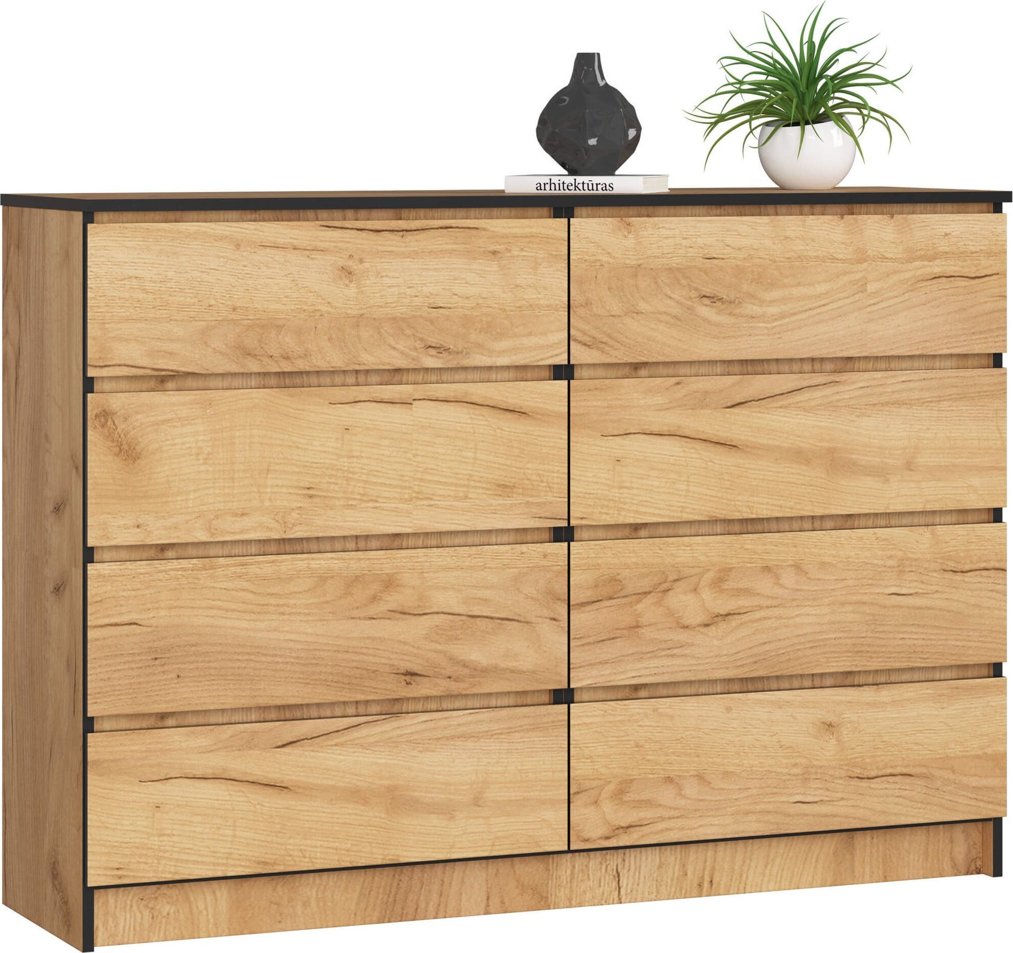 Fabryka Mebli Akord Komoda do salonu K 140 cm 8 szuflad - dąb craft