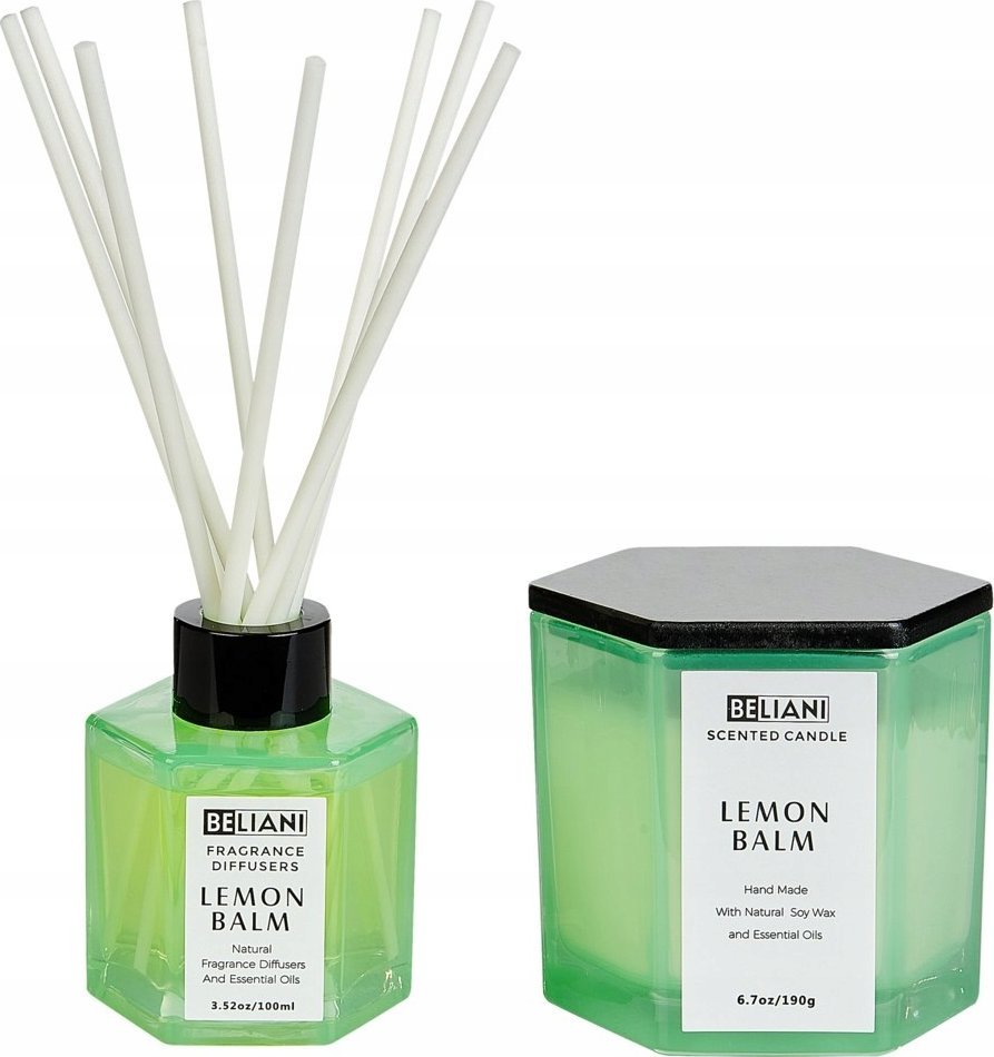 Dyfuzor zapachowy Beliani Zestaw zapachowy świeca sojowa i dyfuzor z patyczkami melisa CLASSY TINT