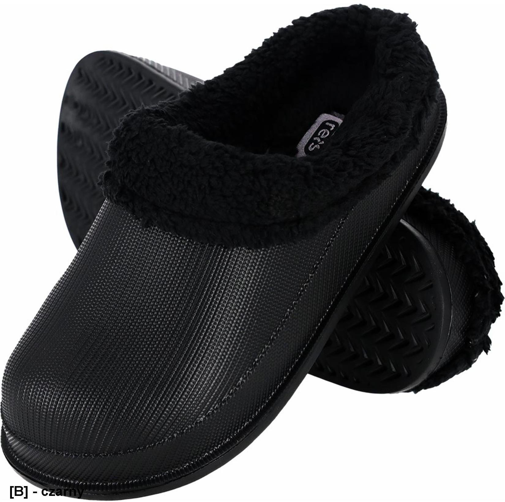 Reis BCFLUFF Damskie klapki klapki z tworzywa EVA ocieplane futerkiem, wsuwane, wyprofilowane - czarny 37