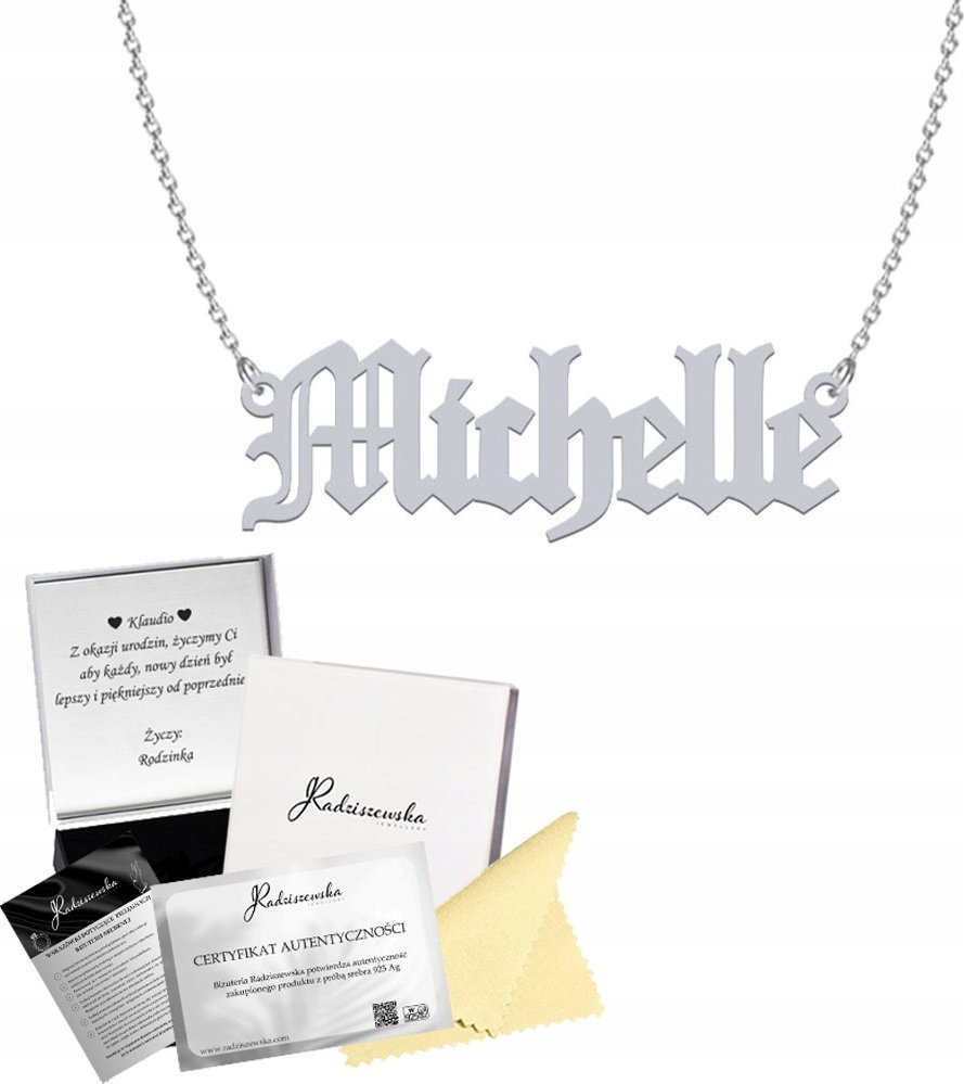 Radziszewska Jewellery Naszyjnik z Imieniem Indywidualnym Imię Srebro 925 Dzień Matki DEDYKACJA