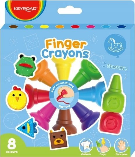 Keyroad Kredki woskowe KEYROAD nakładane na palce, 8 szt.