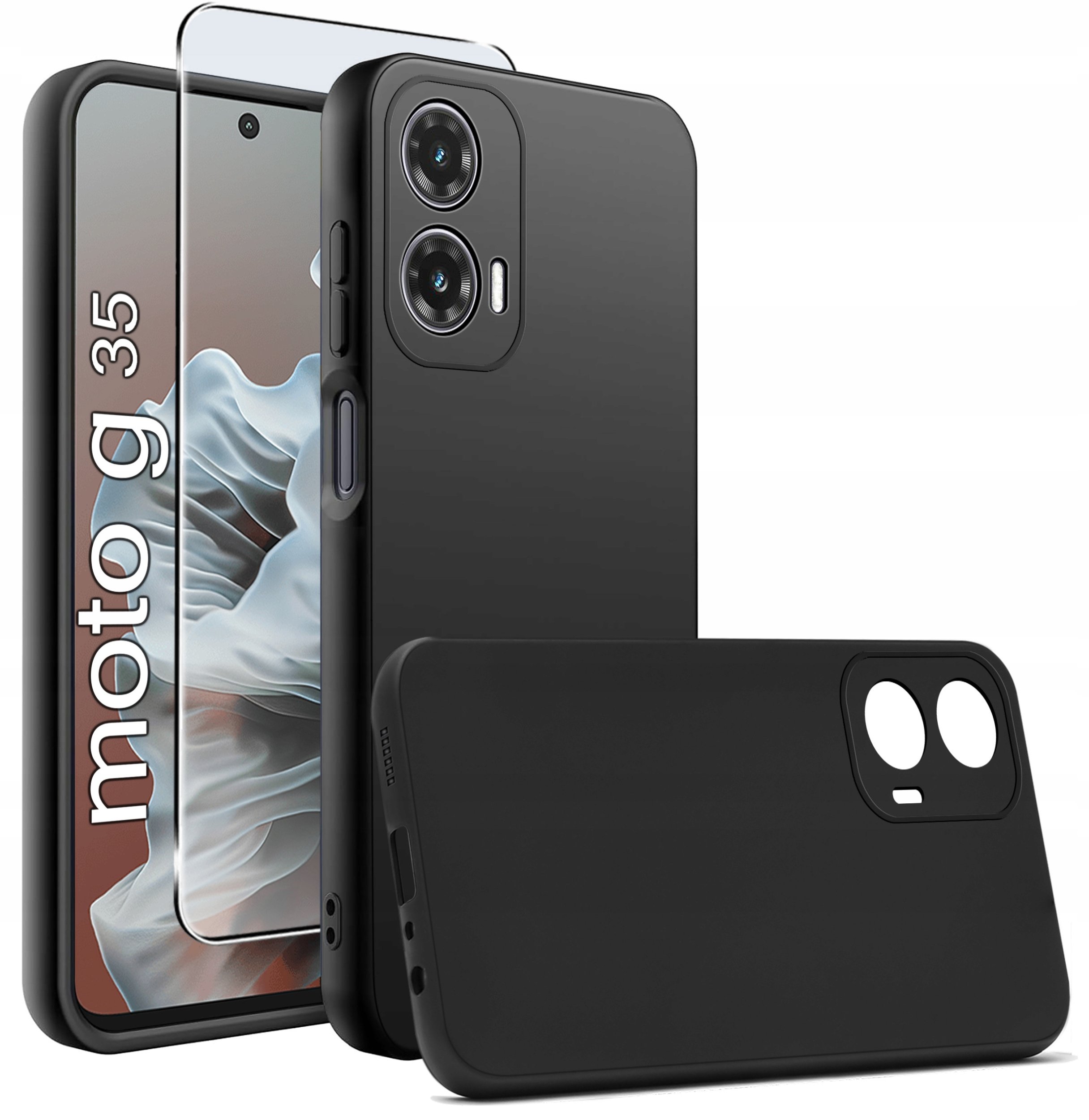 Etui do Motorola Moto G35 5G silikonowe MATOWE CZARNE + Szkło ochronne 9H