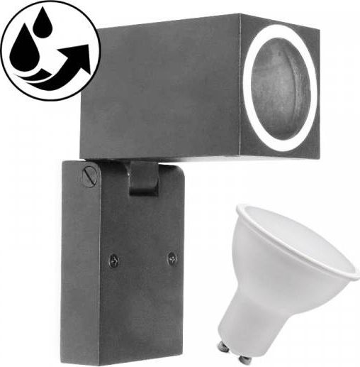 Kinkiet Kobi Light Lampa Ogrodowa Elewacyjna, Kinkiet Zewnętrzny Nowoczesny Q15R - Szara + Żarówka LED GU10 5W Ciepła