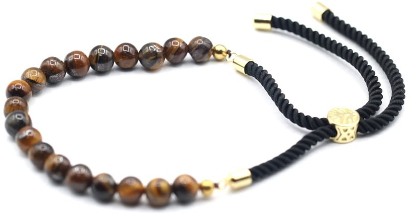 Bransoletka sznurkowa - Tygrysie Oko - Złoto