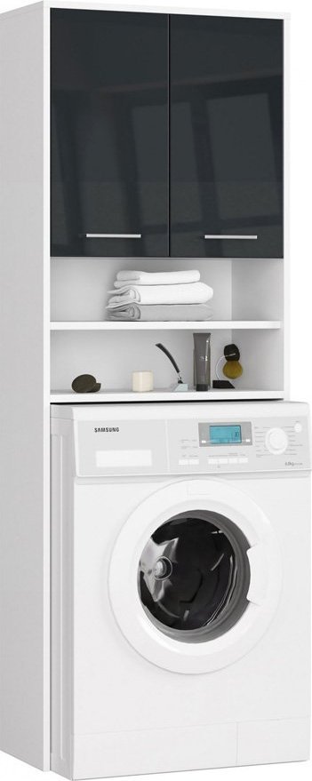 Elior Regał łazienkowy nad pralkę biały + grafit połysk- Rikero 4X