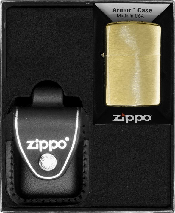 Zestaw ZIPPO Zapalniczka BRASS BRUSHED ARMOR HEAVY Prezentowy No3
