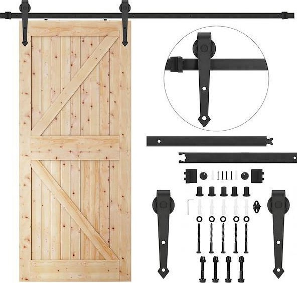 Springos System do drzwi przesuwnych 200 cm prowadnica do 100 kg, barn door z ozdobnymi okuciami stal czarny UNIWERSALNY