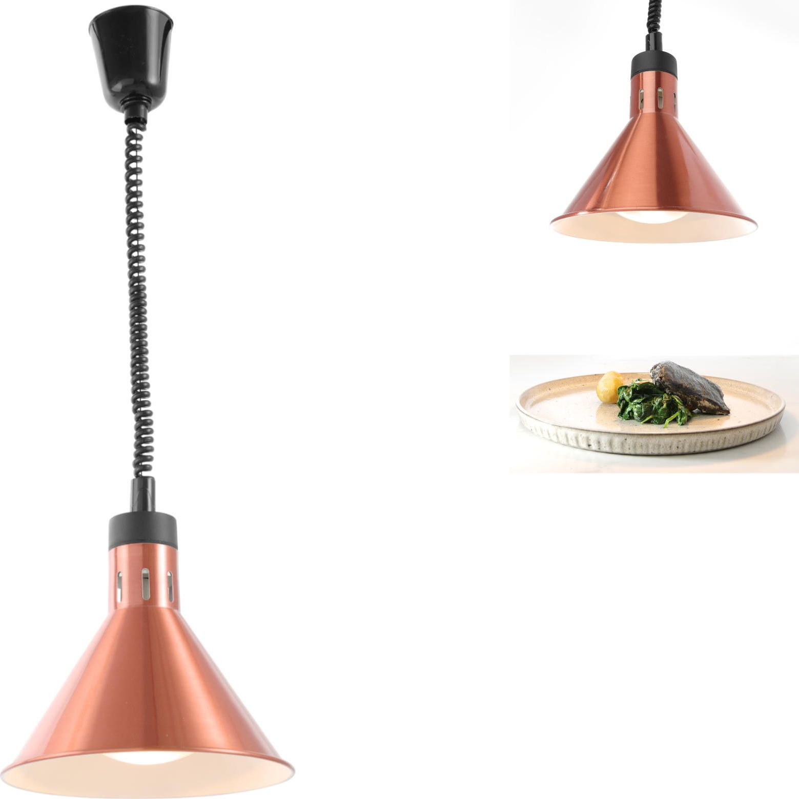 Hendi Lampa do podgrzewania potraw - wisząca stożkowa miedziana 250W Lampa do podgrzewania potraw - wisząca stożkowa miedziana 250W