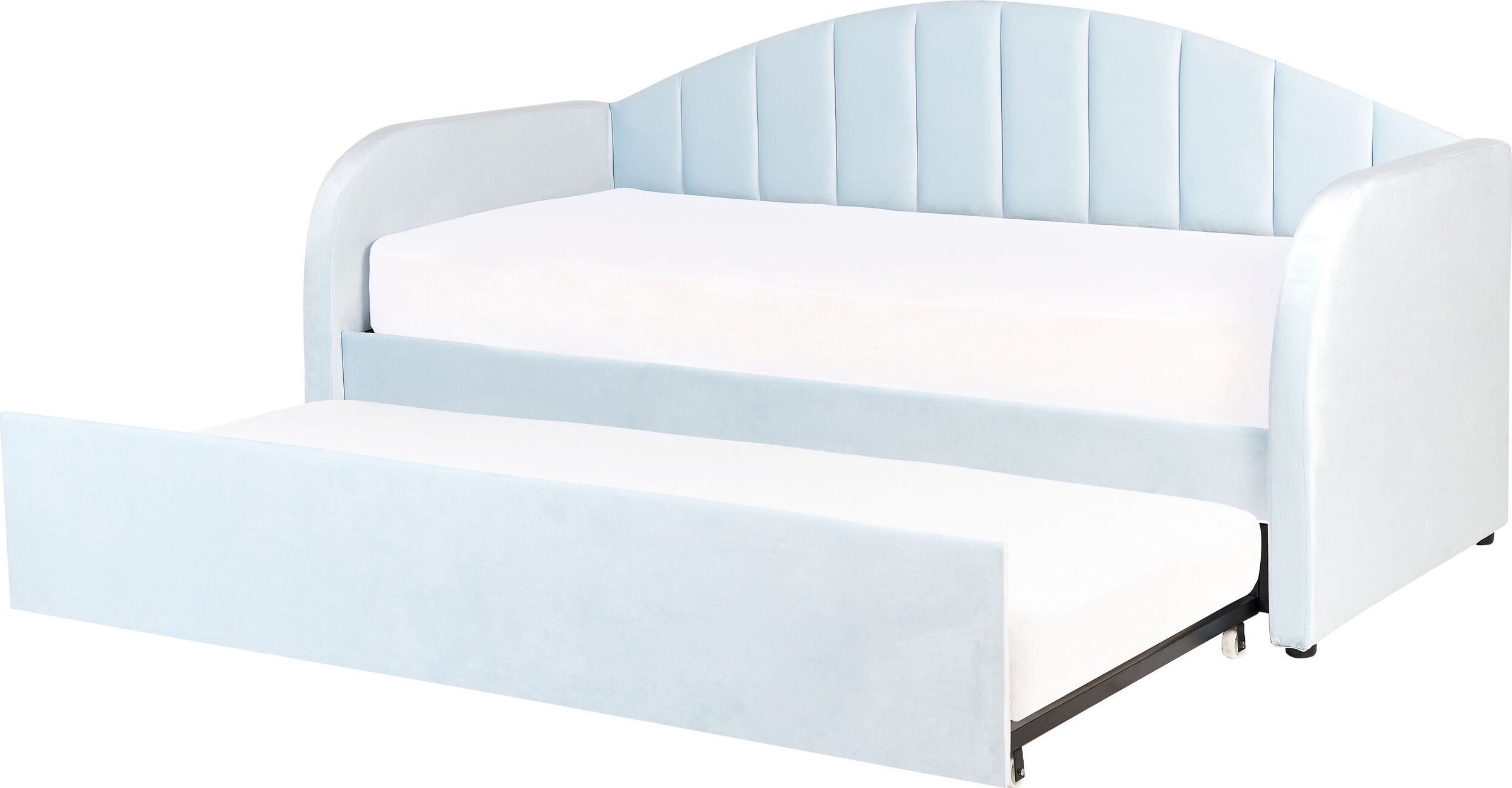 Beliani Łóżko wysuwane welurowe 90 x 200 cm niebieskie EYBURIE