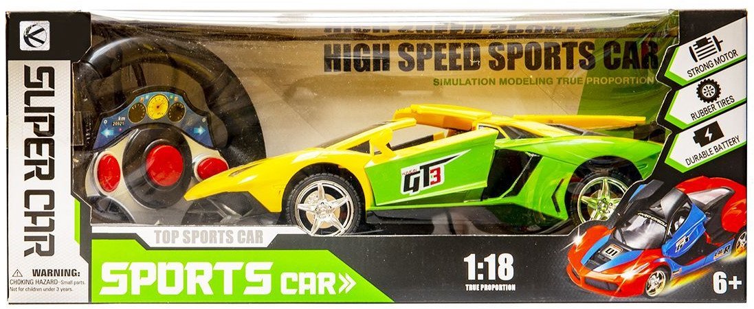 Samochód sportowy ze światłami LED zdalnie sterowany żółty