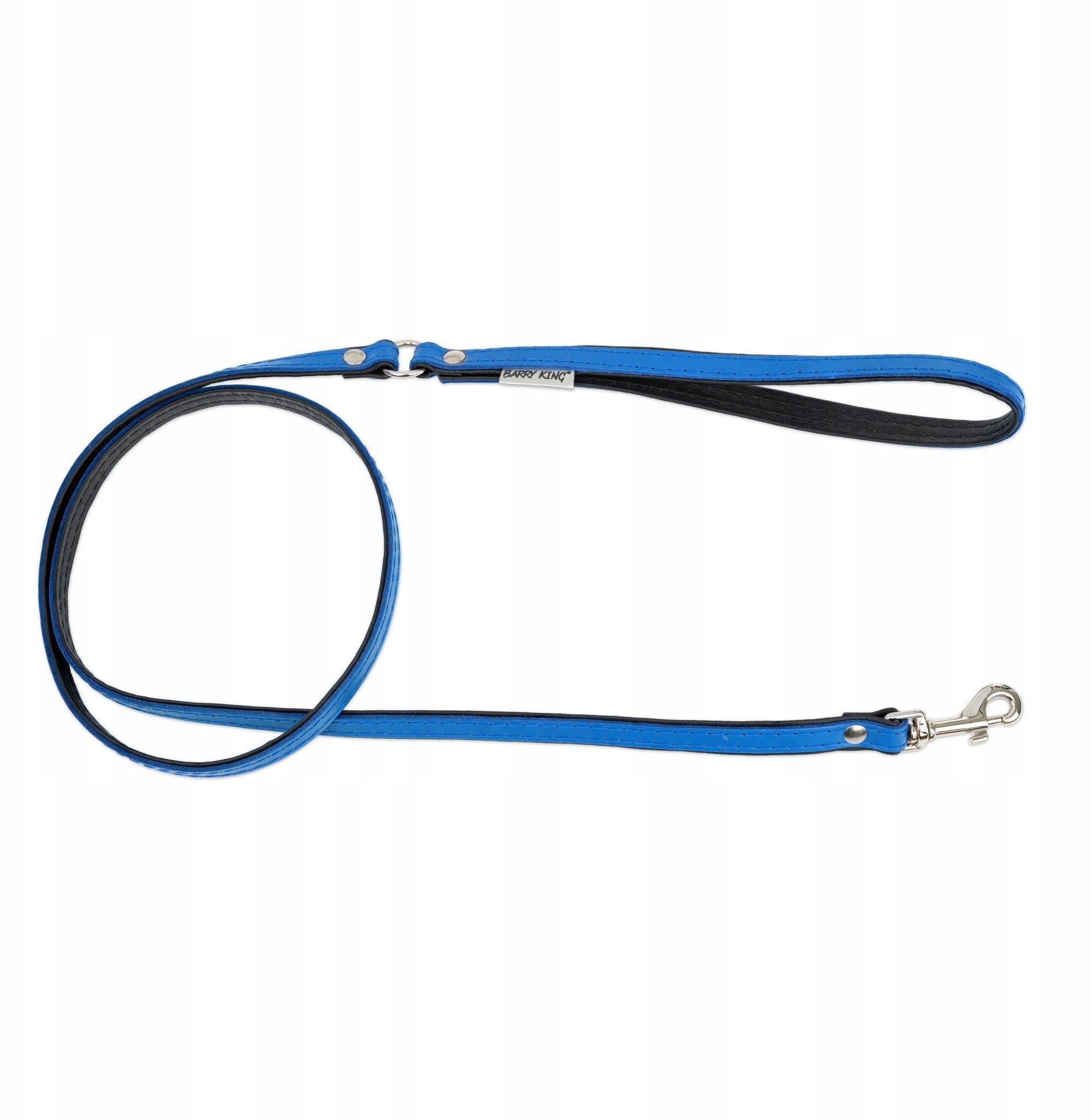 Smycz skórzana dla psa, niebieski/czarny, M-L, 20mm/120cm