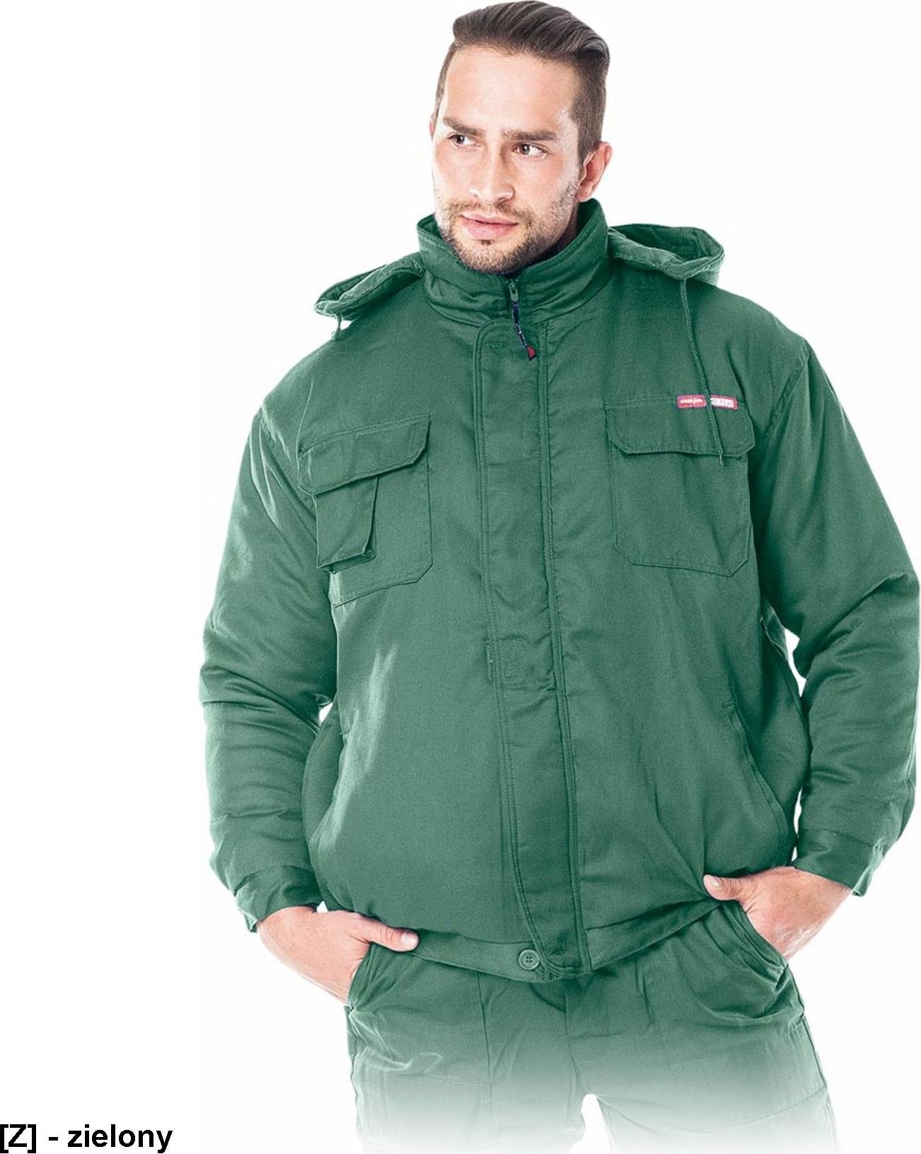 R.E.I.S. KMO-PLUS - Kurtka zimowa Master do pasa, dopinany kaptur - zielony 2XL