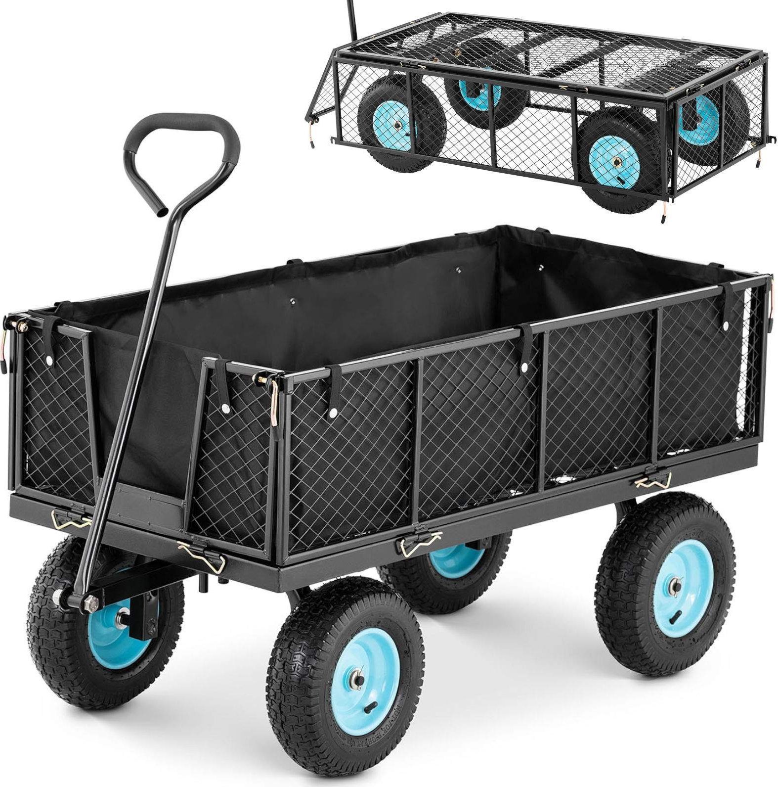 Hillvert Wózek ogrodowy składany z plandeką do przewożenia ziemii nawozu do 550 kg Wózek ogrodowy składany z plandeką do przewożenia ziemii nawozu do