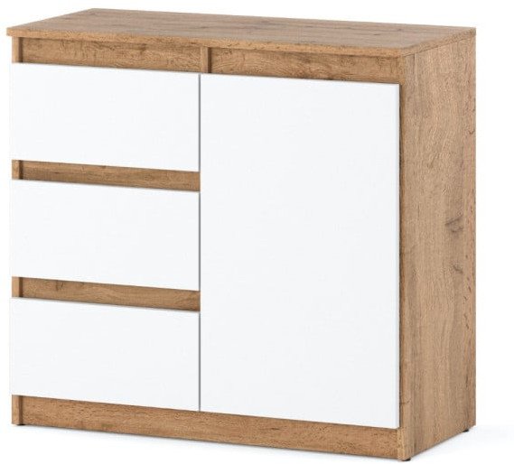 Komoda Wąska Z 3 Szufladami 80cm Do Sypialni Salonu Nowoczesna Wotan Biała