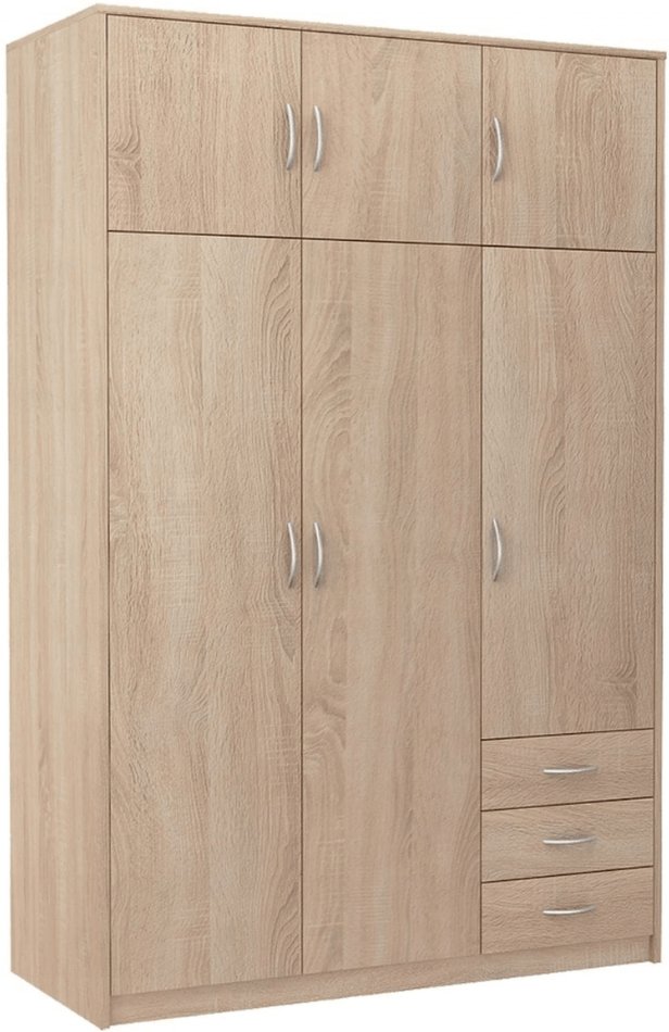 Szafa trzydrzwiowa, do sypialni, Classic, 127x55x193 cm, dąb sonoma, mat