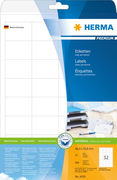 Herma Etykiety Premium A4, białe, papier matowy, 800 szt. (4200)