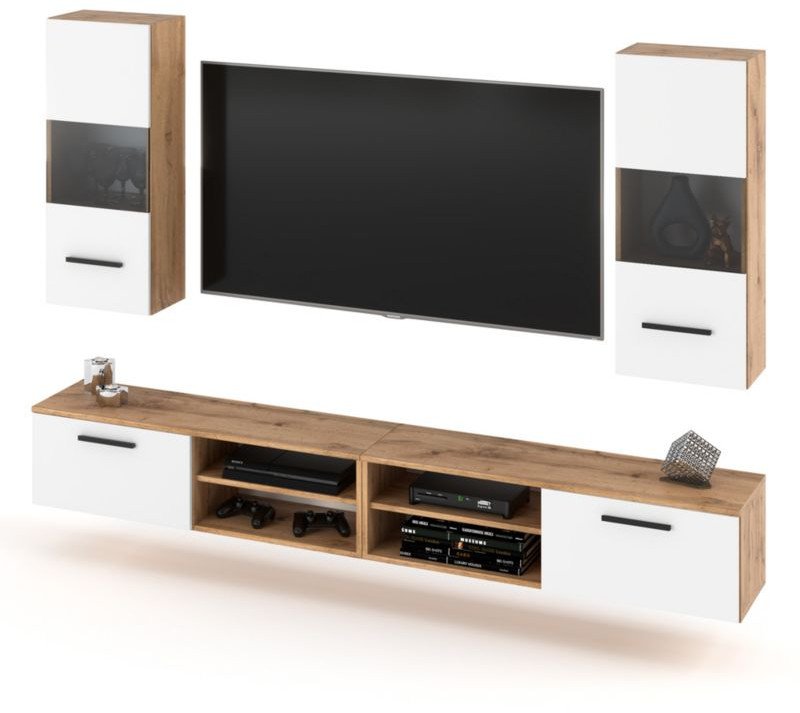 Meblościanka Młodzieżowa Wisząca Nowoczesna Rtv 240cm Szafka Wotan Biała