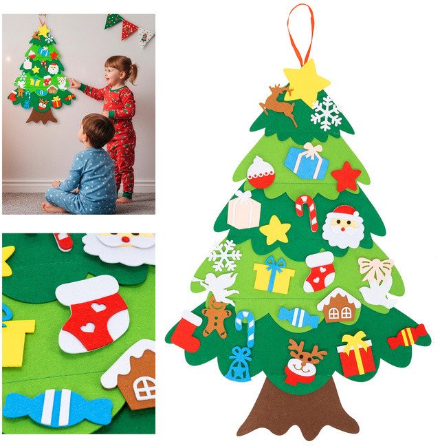 Dekoracja świąteczna Springos Ozdoba świąteczna, Choinka filcowa z zawieszkami wielokolorowa 93 cm UNIWERSALNY