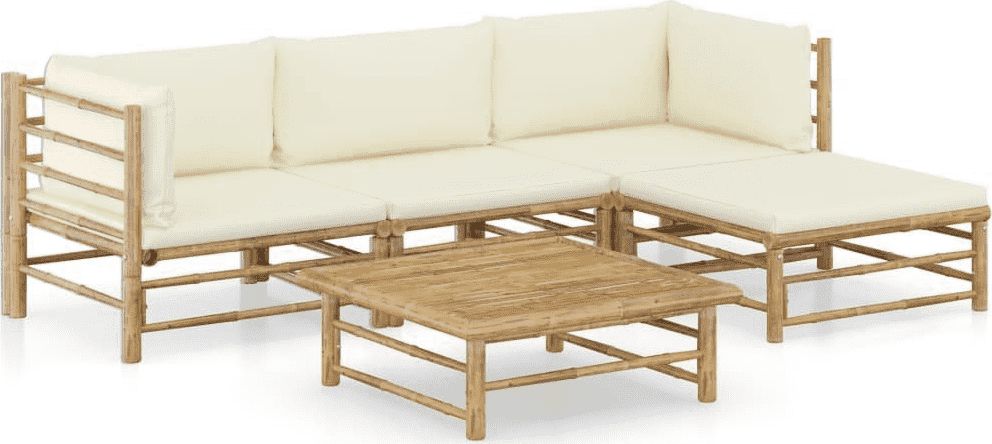 vidaXL 5-cz. zestaw do ogrodu śmietankowe poduszki bambus VidaXL