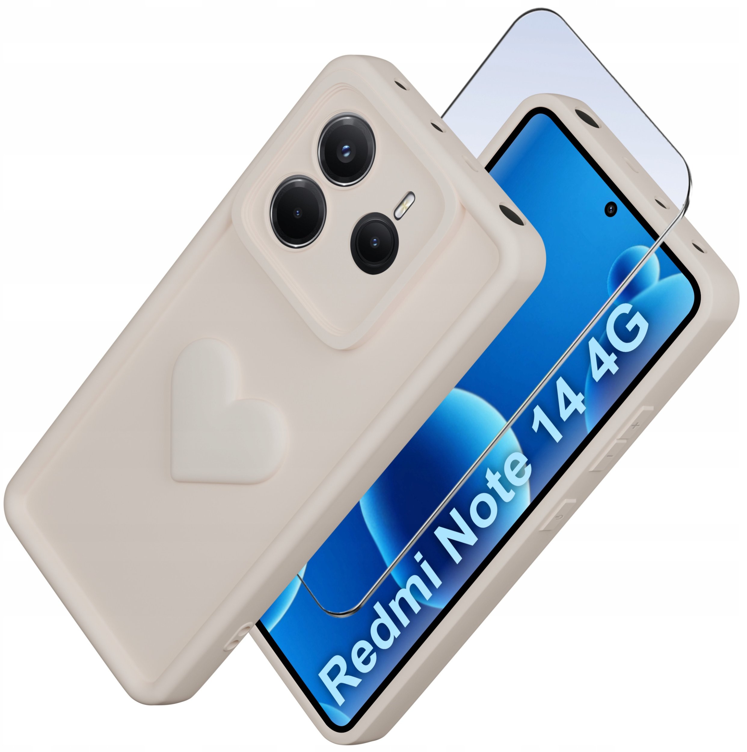 Etui do Xiaomi Redmi Note 14 4G silikonowe MATOWE serce + Szkło 9H