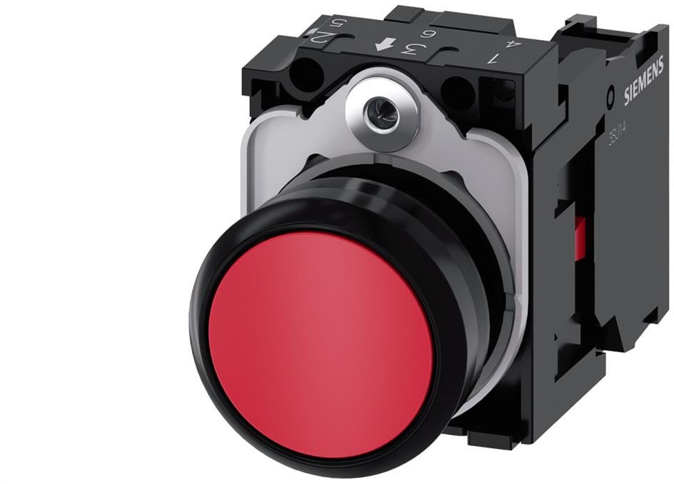Przycisk kompletny czerwony płaski 22 mm tworzywo z samopowrotem 1NC przyłącze śrubowe SIRIUS ACT 3SU1100-0AB20-1CA0