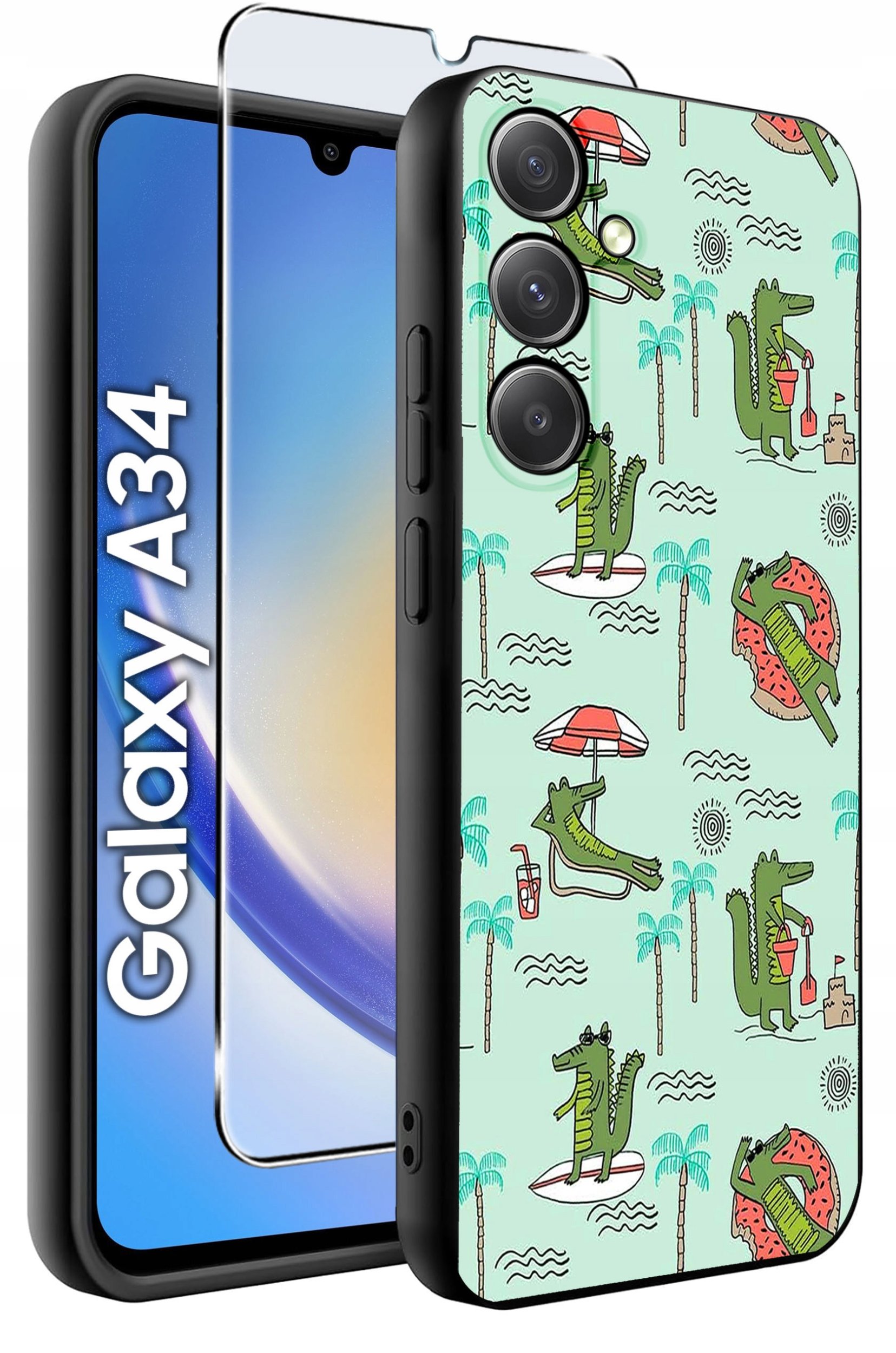 ETUI do Samsung A34 5G WZORY | SILIKONOWE MATT CASE + SZKŁO 9H