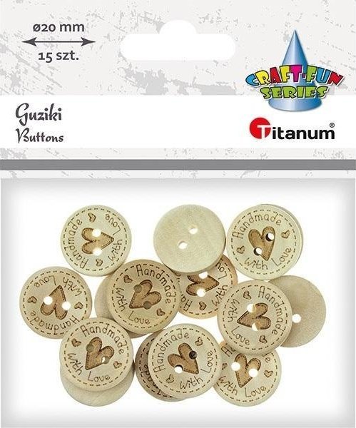 Guziki drewniane handmade with love 20mm 15szt