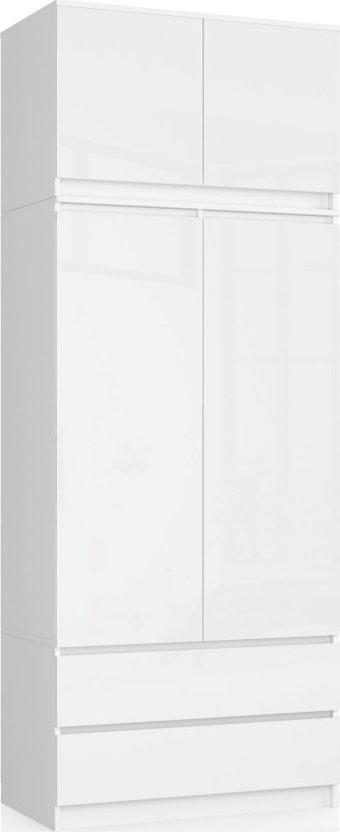 Fabryka Mebli Akord SZAFA Z NADSTAWKĄ S 90 cm 2 DRZWI 2 SZUFLADY BIAŁA / BIAŁY POŁYSK