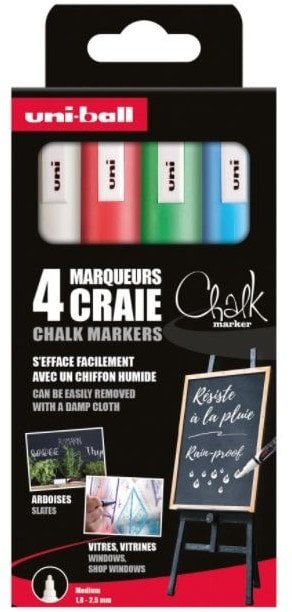 Uni Chalk marker sæt 4 stk PWE5 ( white, red, green, blue)