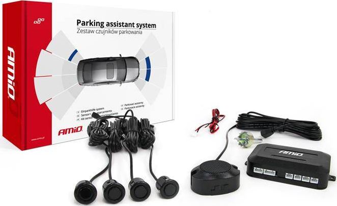 AMiO Zestaw czujników parkowania cofania Buzzer 4 sensory czarne "GOLD" 18mm